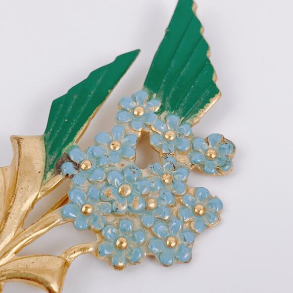 Vintage 10k Gold Plated Blue Flower Bouquet Enamel Forget Me Not Brooch Pin 40s? - Picture 3 of 7